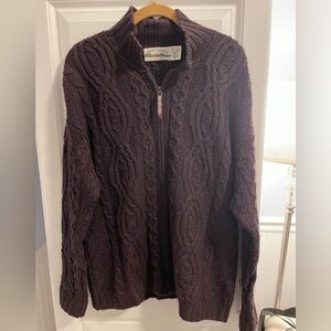 Aran Crafts Women’s Maroon Cable Knit Cardigan Full Zip Wool Medium Ireland